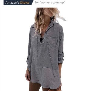 Amazon Black/White Strip Tunic Coverup